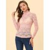 imageAllegra K Womens See Through Long Sleeve Turtleneck Sheer Floral Lace Blouse TopPink