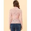 imageAllegra K Womens See Through Long Sleeve Turtleneck Sheer Floral Lace Blouse TopPink