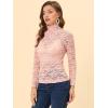 imageAllegra K Womens See Through Long Sleeve Turtleneck Sheer Floral Lace Blouse TopPink