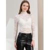 imageAllegra K Womens See Through Long Sleeve Turtleneck Sheer Floral Lace Blouse TopWhite