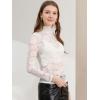 imageAllegra K Womens See Through Long Sleeve Turtleneck Sheer Floral Lace Blouse TopWhite