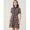 imageAllegra K Womens Short Sleeve Contrast Collar Belted Floral Shirt DressBlack