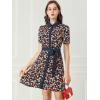imageAllegra K Womens Short Sleeve Contrast Collar Belted Floral Shirt DressBlack