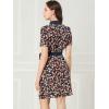 imageAllegra K Womens Short Sleeve Contrast Collar Belted Floral Shirt DressBlack