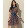 imageAllegra K Womens Short Sleeve Contrast Collar Belted Floral Shirt DressDark Blue