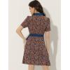 imageAllegra K Womens Short Sleeve Contrast Collar Belted Floral Shirt DressDark Blue