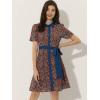 imageAllegra K Womens Short Sleeve Contrast Collar Belted Floral Shirt DressDark Blue