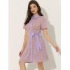 imageAllegra K Womens Short Sleeve Contrast Collar Belted Floral Shirt DressPurple