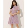 imageAllegra K Womens Short Sleeve Contrast Collar Belted Floral Shirt DressPurple