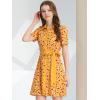imageAllegra K Womens Short Sleeve Contrast Collar Belted Floral Shirt DressYellow