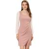 imageAllegra K Elegant Dresses for Womens Ruched Side Contrast Panel Long Sleeve Square Neck DressPink