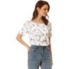 imageAllegra K Womens 2023 Floral Blouse Round Neck Short Sleeve Summer TopWhite