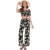 imageAllegra K Womens Beach Outfit Ruffle Smocked Crop Tops Tie Waist Floral Pants SetBlack