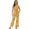 imageAllegra K Womens Beach Outfit Ruffle Smocked Crop Tops Tie Waist Floral Pants SetYellow