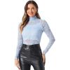 imageAllegra K Womens See Through Long Sleeve Turtleneck Sheer Floral Lace Blouse TopLight Blue