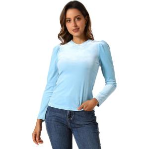 imageAllegra K Metallic Velvet Top for Womens Puff Long Sleeve Mock Neck Vintage Christmas Glitter TShirtLight Blue