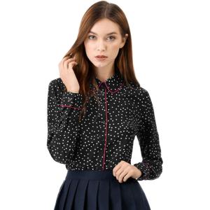 imageAllegra K Womens Printed Long Sleeve Piped Button Down Office ShirtBlack