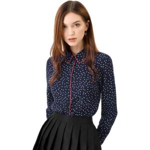 imageAllegra K Womens Printed Long Sleeve Piped Button Down Office ShirtBlue