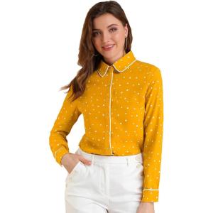 imageAllegra K Womens Printed Long Sleeve Piped Button Down Office ShirtOrange