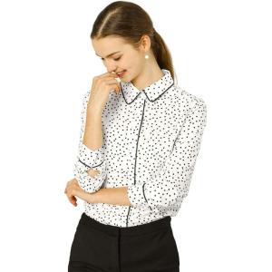 imageAllegra K Womens Printed Long Sleeve Piped Button Down Office ShirtWhite