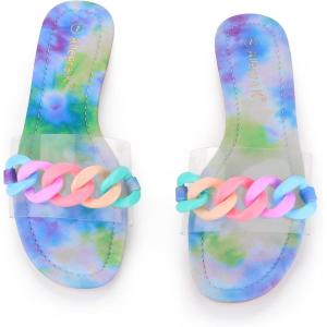 imageAllegra K Womens Tie Dye Chain Clear Slides Slip SandalsGreen Blue