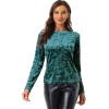 imageAllegra K Casual Velvet Top for Womens Soft Vintage Crew Neck Long Sleeve Christmas TShirtBlue Green