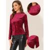 imageAllegra K Casual Velvet Top for Womens Soft Vintage Crew Neck Long Sleeve Christmas TShirtBurgundy