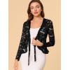 imageAllegra K Floral Lace Shrug for Womens Tie Front Top Ruffled Hem Office Sheer Crop Bolero CardiganBlack