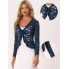 imageAllegra K Floral Lace Shrug for Womens Tie Front Top Ruffled Hem Office Sheer Crop Bolero CardiganDark Blue