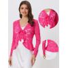 imageAllegra K Floral Lace Shrug for Womens Tie Front Top Ruffled Hem Office Sheer Crop Bolero CardiganHot Pink