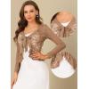 imageAllegra K Floral Lace Shrug for Womens Tie Front Top Ruffled Hem Office Sheer Crop Bolero CardiganKhaki