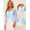 imageAllegra K Floral Lace Shrug for Womens Tie Front Top Ruffled Hem Office Sheer Crop Bolero CardiganLight Blue