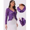 imageAllegra K Floral Lace Shrug for Womens Tie Front Top Ruffled Hem Office Sheer Crop Bolero CardiganViolet Purple