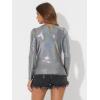 imageAllegra K Womens Halloween Long Sleeve Tops Sparkly Glitter Shiny Metallic TopsBlack Multicolor