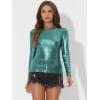 imageAllegra K Womens Halloween Long Sleeve Tops Sparkly Glitter Shiny Metallic TopsBlue Shiny