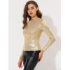 imageAllegra K Womens Halloween Long Sleeve Tops Sparkly Glitter Shiny Metallic TopsGold Shiny