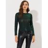 imageAllegra K Womens Halloween Long Sleeve Tops Sparkly Glitter Shiny Metallic TopsGreen