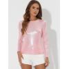 imageAllegra K Womens Halloween Long Sleeve Tops Sparkly Glitter Shiny Metallic TopsPink