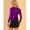 imageAllegra K Womens Halloween Long Sleeve Tops Sparkly Glitter Shiny Metallic TopsPurple