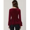 imageAllegra K Womens V Neck Velvet Blouse Halloween Party Flare Long Sleeve Peplum TopBurgundy