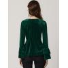 imageAllegra K Womens V Neck Velvet Blouse Halloween Party Flare Long Sleeve Peplum TopDark Green