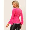 imageAllegra K Womens V Neck Velvet Blouse Halloween Party Flare Long Sleeve Peplum TopHot Pink