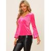 imageAllegra K Womens V Neck Velvet Blouse Halloween Party Flare Long Sleeve Peplum TopHot Pink