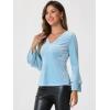 imageAllegra K Womens V Neck Velvet Blouse Halloween Party Flare Long Sleeve Peplum TopLight Blue