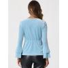 imageAllegra K Womens V Neck Velvet Blouse Halloween Party Flare Long Sleeve Peplum TopLight Blue