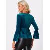 imageAllegra K Womens V Neck Velvet Blouse Halloween Party Flare Long Sleeve Peplum TopPeacock Blue