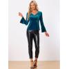 imageAllegra K Womens V Neck Velvet Blouse Halloween Party Flare Long Sleeve Peplum TopPeacock Blue