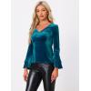 imageAllegra K Womens V Neck Velvet Blouse Halloween Party Flare Long Sleeve Peplum TopPeacock Blue