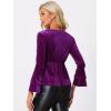 imageAllegra K Womens V Neck Velvet Blouse Halloween Party Flare Long Sleeve Peplum TopPurple