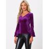 imageAllegra K Womens V Neck Velvet Blouse Halloween Party Flare Long Sleeve Peplum TopPurple